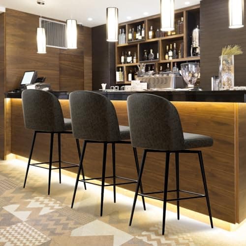 360° Swivel Leather Bar Stools Set of 3, Counter Height Chairs with Metal Legs