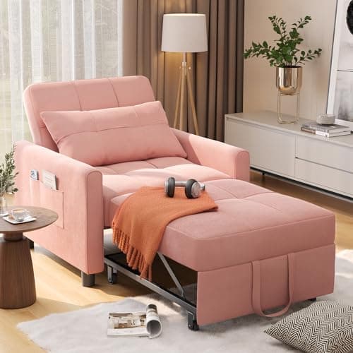 3-in-1 Convertible Futon Sofa Bed with Adjustable Backrest, Dark Grey Linen Fabric
