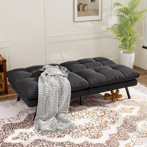 MUUEGM 68" Convertible Sofa Bed – Black Adjustable Futon with Folding Design