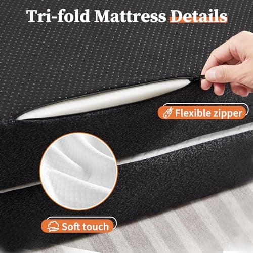 Folding Memory Foam Mattress Topper, Twin Size, 3" Trifold, Washable Cover