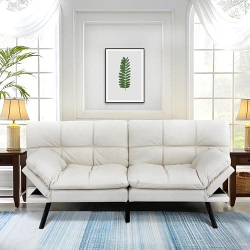 MUUEGM 71" Memory Foam Futon Sofa Bed, Adjustible Backrest, Light Grey Fabric