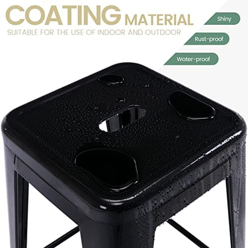 Vogue Furniture Black Metal Bar Stools - 24" Square Seat Indoor-Outdoor Set