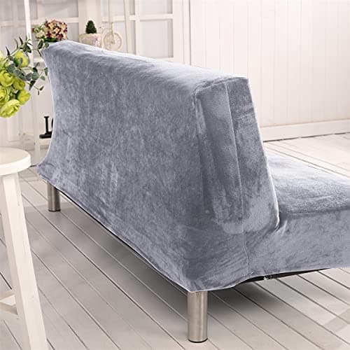 Silver Gray Thick Plush Futon Cover for Stretch Armless Sofa Bed