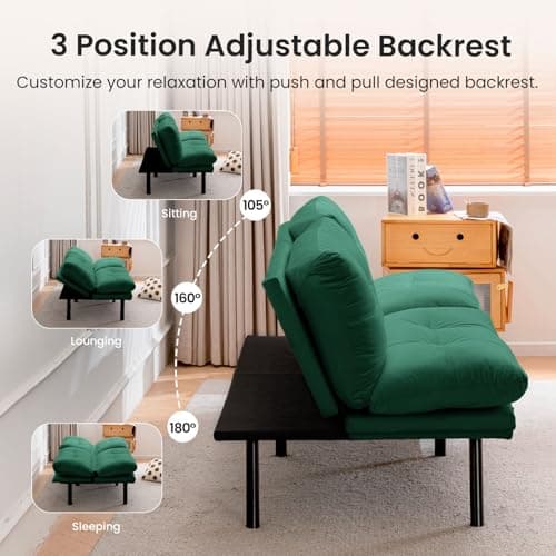 71" Comfortable Convertible Futon Sofa Bed, Velvet Cushion, Twin Size