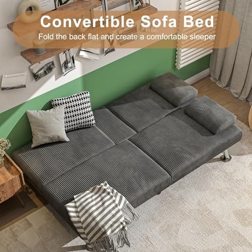 Shahoo Modern Upholstered Convertible Futon Sofa Bed, Grey