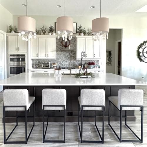 Maison Arts 24 Inch Counter Height Bar Stools, Light Grey with Back