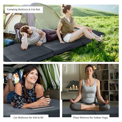 HOMBYS Tri-Fold Memory Foam Camping Mattress, Portable & Waterproof