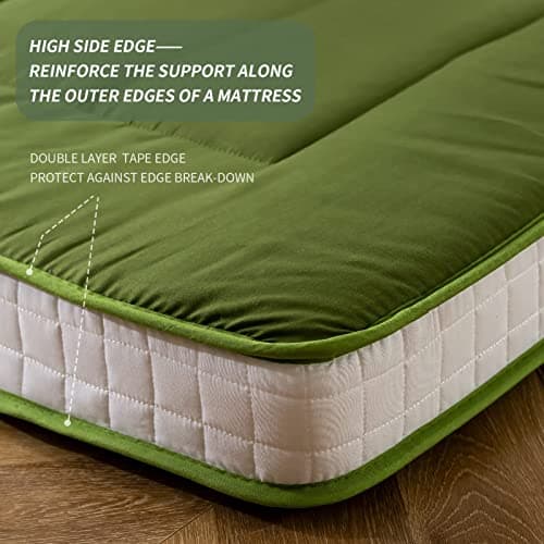 MAXYOYO Japanese Quilted Futon Mattress, Extra Thick & Breathable Guest Bed for Camping & Couch Lounger, Green, Twin
