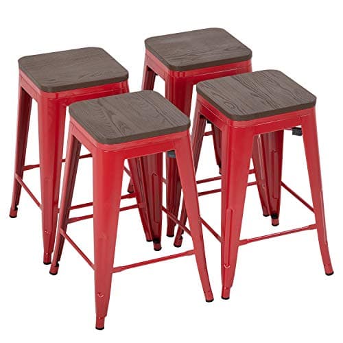 FDW Black Counter Height Metal Bar Stool Set of 4 (30")