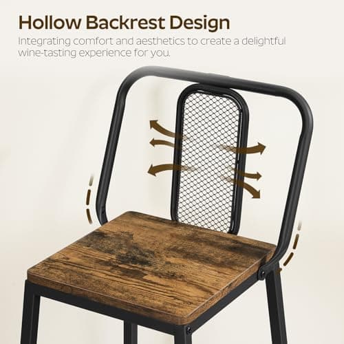BY01L2BR Rustic Brown & Black Bar Stool Set, 2 Pack Counter Height Chairs