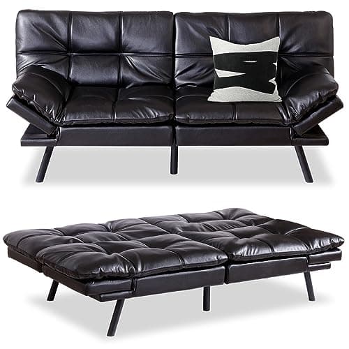 Memory Foam Convertible Futon Sofa Bed, Modern Folding Love Seat for Living Room, Compact Space, Apartment, Office, Dorm - Grey