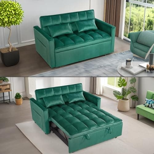 3 in 1 Velvet Convertible Sofa Bed, Black (54" Full)
