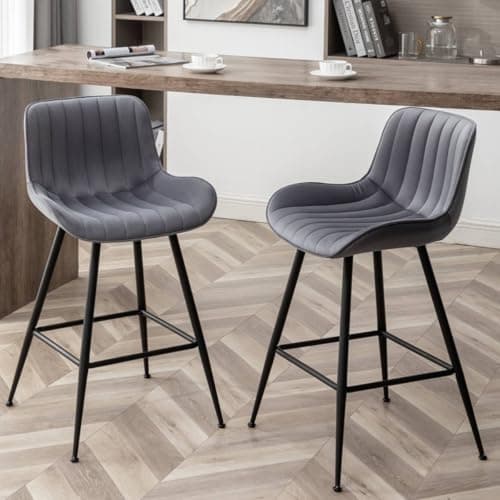 White Bar Stools with Fabric Upholstery for Kitchen and Bar (Set of 2).