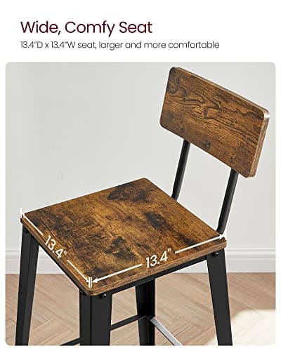 VASAGLE Industrial Style Bar Stools, Counter Height, 29.1" Tall, Brown & Black