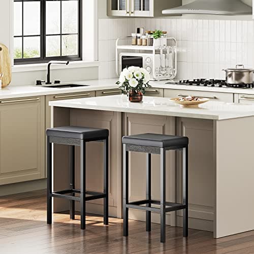 HOOBRO Black Bar Stool Set, 24.8-Inch High, Thick Upholstery, Kitchen, Dining, Cafe