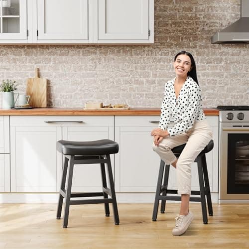 All Black Counter Height Bar Stools Set of 2, 24 Inch Kitchen Barstools
