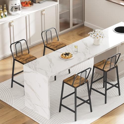 BY01L2BR Rustic Brown & Black Bar Stool Set, 2 Pack Counter Height Chairs