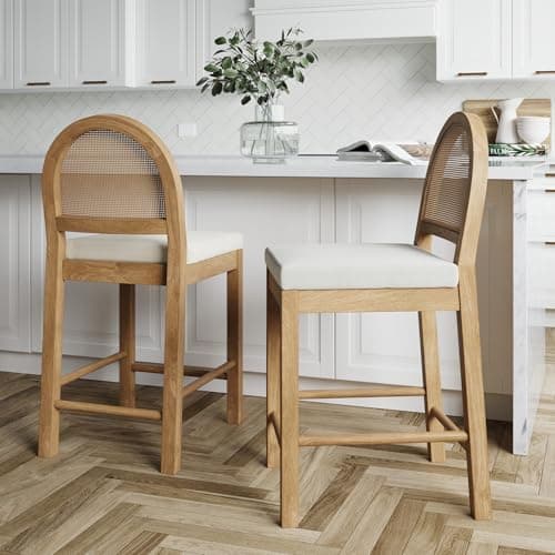 Nathan James Bailey Natural Boucle Bar Stool, Light Brown/Cream, Set of 2