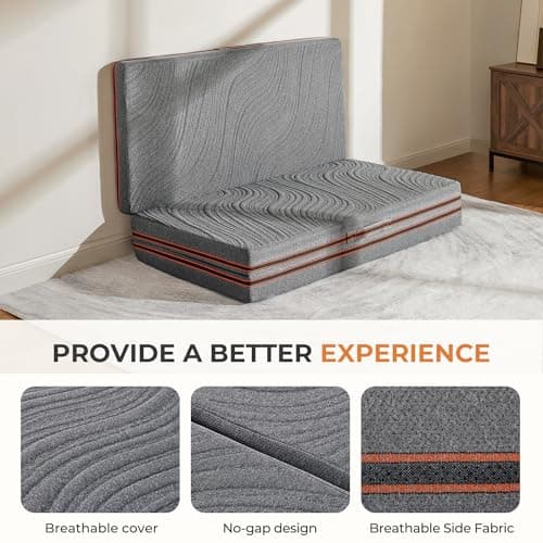 Sweetnight Portable 4 Inch Trifold Mattress with Breathable Cover - Travel & Camping Grey Queen
