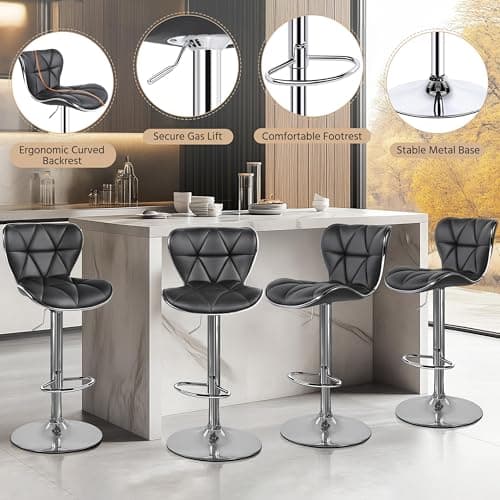 Yaheetech Stylish Grey Adjustable PU Leather Bar Stools, Counter Height, Set of 2