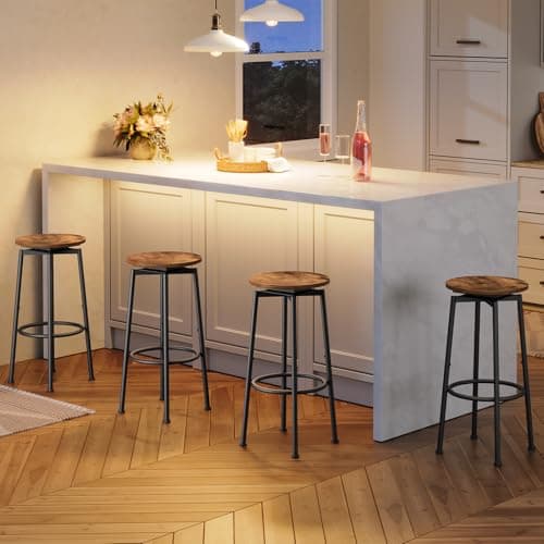 Rustic Brown & Black Swivel Bar Stools, BF24BY01, HOOBRO Kitchen Chairs