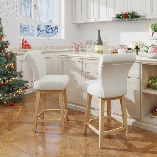 Modern 26 Counter Height Bar Stools Set of 2 with 360° Swivel and High Backrest in Light Grey Fabric for Kitchen and Bar
