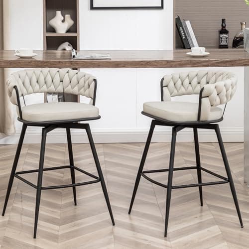 Modern Beige 360° Swivel Bar Stool Set, 26" Counter Height