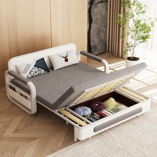 Gray/White Versatile Pull-Out Sofa Bed for Living Room and Small Spaces