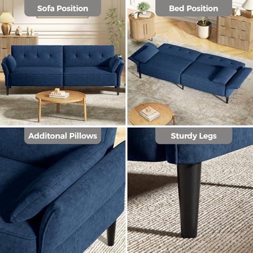 89" Velvet Fabric Comfy Futon Couch Bed with Adjustable Backrest & Armrests for Living Room Sleepers
