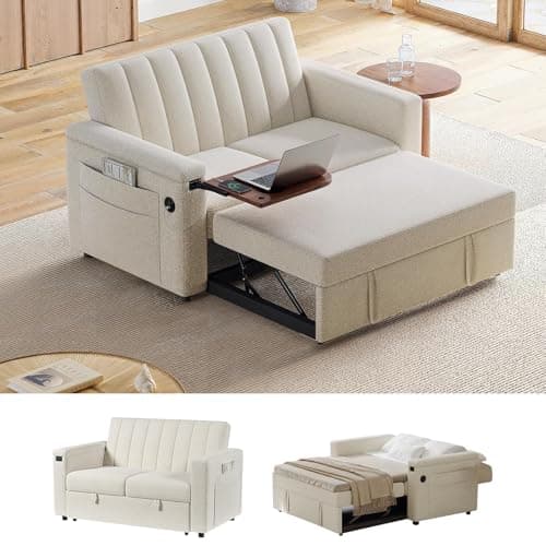 Amada 3-in-1 Convertible Sleeper Loveseat, Grey Velvet Couch with USB Ports