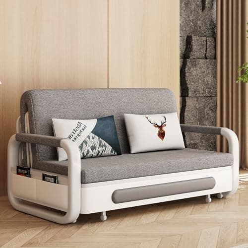 Gray/White Versatile Pull-Out Sofa Bed for Living Room and Small Spaces