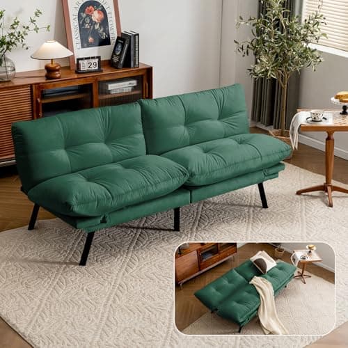 71" Comfy Velvet Convertible Futon Sofa Bed with 7" Pillow Cushion for Small Spaces