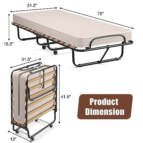 Giantex Sturdy Foldable Bed with 4 Inch Memory Foam Mattress, Made in Italy