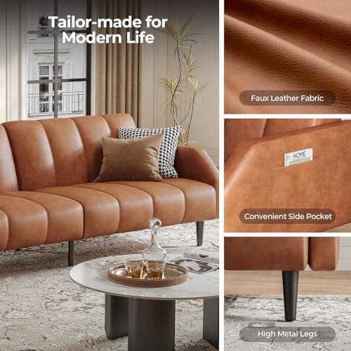 Fadware 78" Adjustable Faux Leather Futon Sleeper Couch, 2 Seater Brown