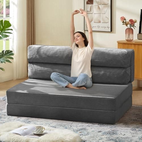 Grey Full Size Folding Sofa Bed, Convertible Sleep Chair Living Room Bedroom