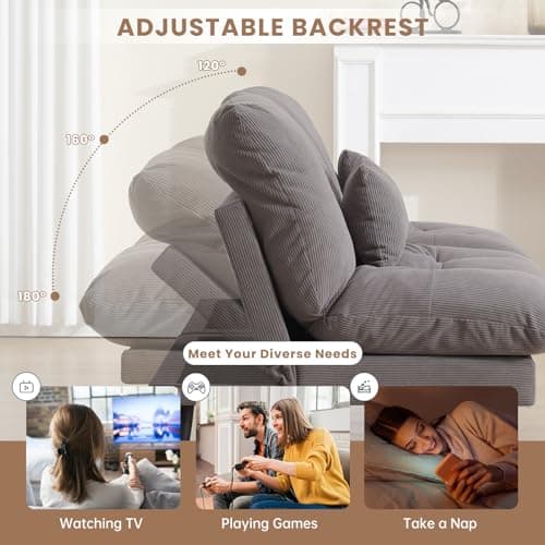 72'' Gray Corduroy Adjustable Backrest Sleeper SofaBed for Living Room, Bedroom, Office