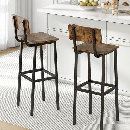 GILLAS Rustic Brown Bar Stools with Backrest and Footrest, Industrial Style