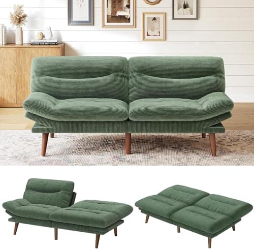 Marsail Corduroy Futon Sofa Bed, Adjustable Backrest, White