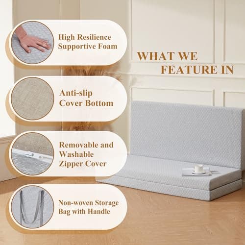 Portable Tri-Fold Memory Foam Mattress Topper for Travel, RV, Camping - Twin Size