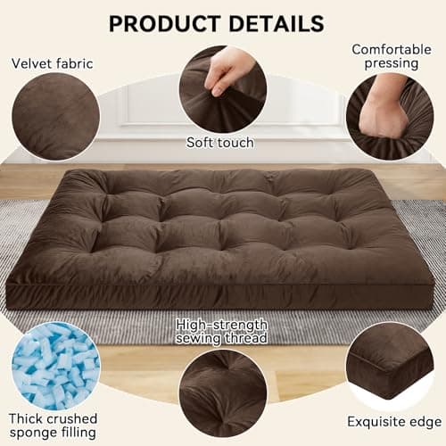 Coffee Velvet Crushed Sponge Full Size Futon Mattress for Sofa & Bed