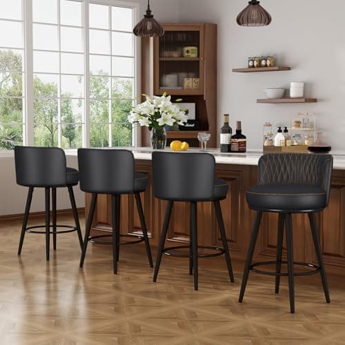 Beige Tufted Counter Height Bar Stools Set of 2, Modern Footrest Design