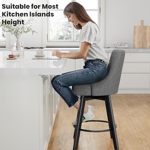 Dark Gray Fabric Upholstered Counter Height Bar Stools with Back, Set of 2