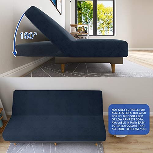 MAXIJIN Velvet Stretch Futon Mattress Cover, Full Size, Thick Soft Slipcover with Elastic Bottom (Navy Blue)