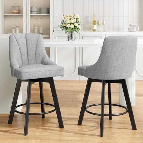 Light Gray Fabric Counter Bar Stools with Back, 24" Set of 2