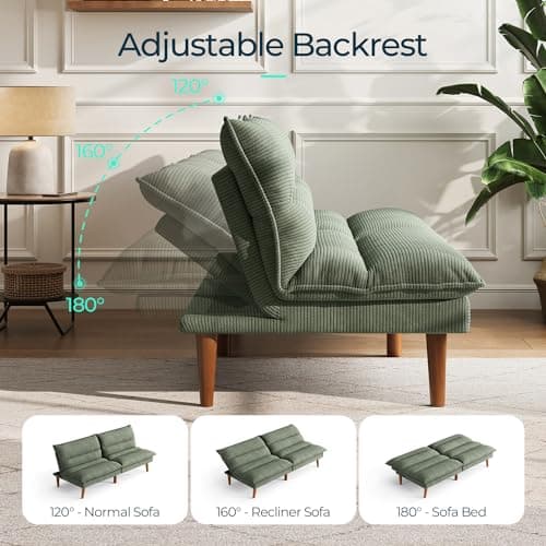 LINSY Green Corduroy Adjustable Futon Sofa Bed for Small Spaces
