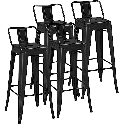 Yaheetech 30 Inch Matte Black Bar Stools Set of 4, Counter Height Kitchen Chairs