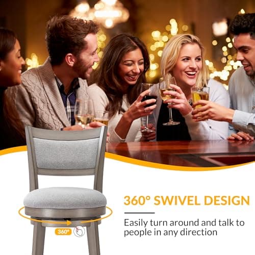 PrimeZone 30 Inch High Back Swivel Bar Stool Set, Grey Kitchen Island Counter Chairs
