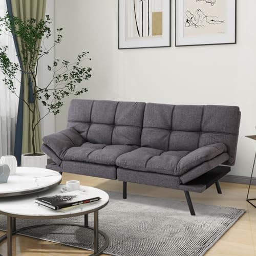 Convertible Futon Sofa Bed with Memory Foam, Adjustable Full Size Recliner, Dark Grey, for Living Room or Office