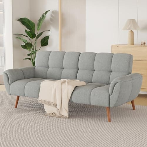 Modern Linen Futon Sofa Bed with Adjustable Backrest, Gray