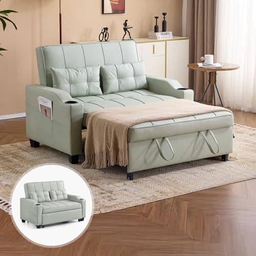 VINGLI Light Green Futon Loveseat with USB Ports & Cup Holders